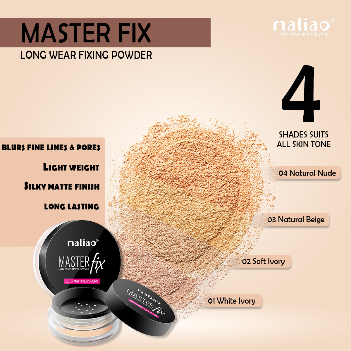 Maliao Master Fix Long Wear Compact Powder - Smooth Finish for All-Day Beauty